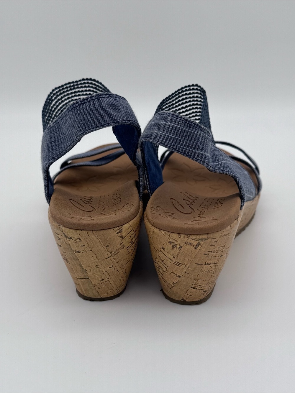 Skechers Beverlee High Tea Navy Wedge Sandals Size 9 Like New - Picture 9 of 13